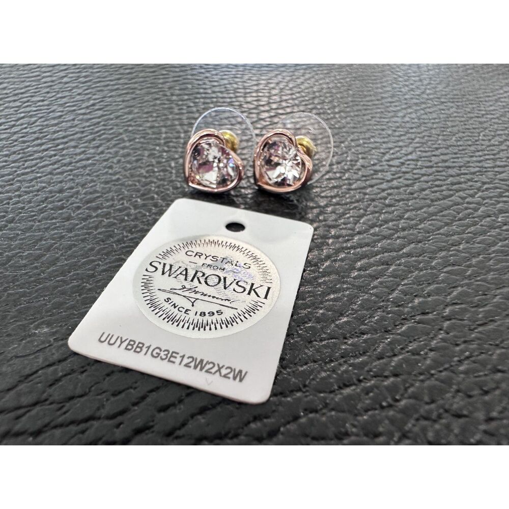 Rose Gold Tone Heart Stud Earrings Genuine Swarovski Crystals New